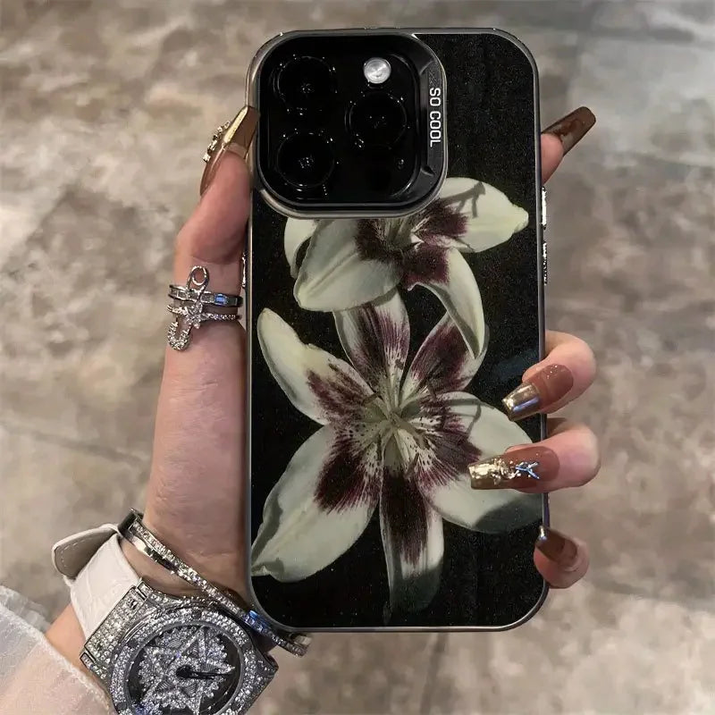 Oil Painting Lily Flower Retro Pattern Phone Case For iPhone 16 15 14 17 Air Pro Max 16E 13 12 11 7 8 SE 2022 Shockproof Cover
