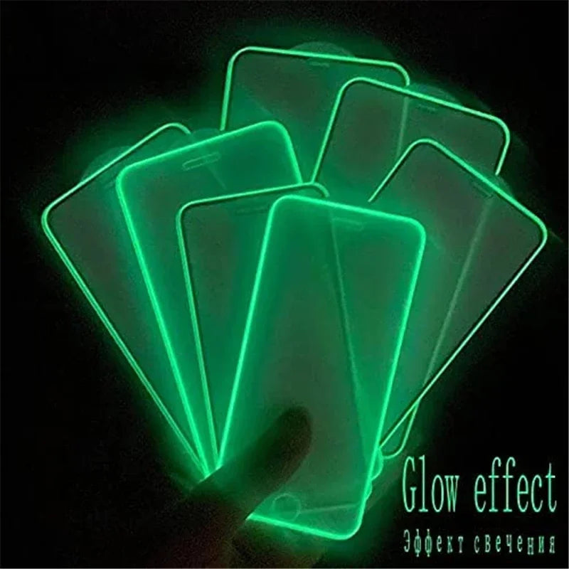 3PCS Night Light Luminous Screen Protector Used Phones for IPhone 12 11 13 14 15 16 Pro Max Plus Mini Case Tempered Glass Film