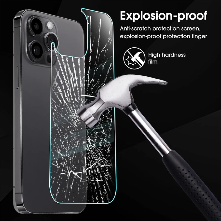4in1[2 Back Glass + 2 Lens Glass] Clear Phone Tempered Glass For iPhone 16 15 14 Plus 13 12 Mini 11 Pro Max Back Screen Film