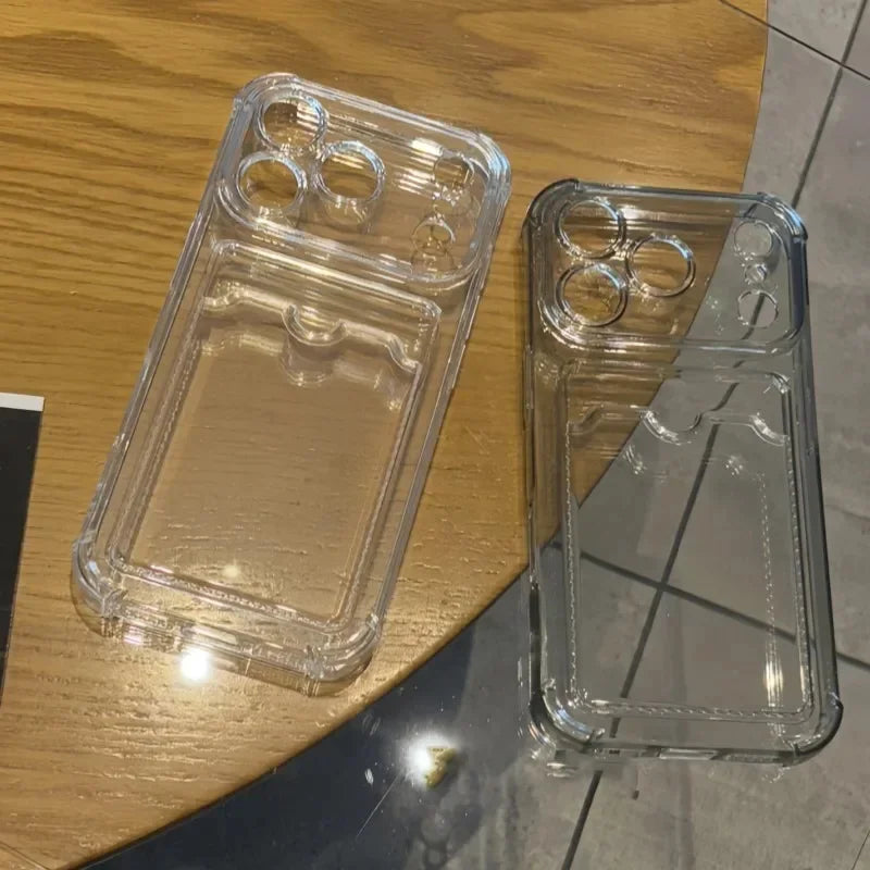 Shockproof Card Slot Holder Pocket Phone Case For iPhone 17 13 12 11 Pro Max 17 Air Clear Cases For iPhone 16 15 14 Plus Cover