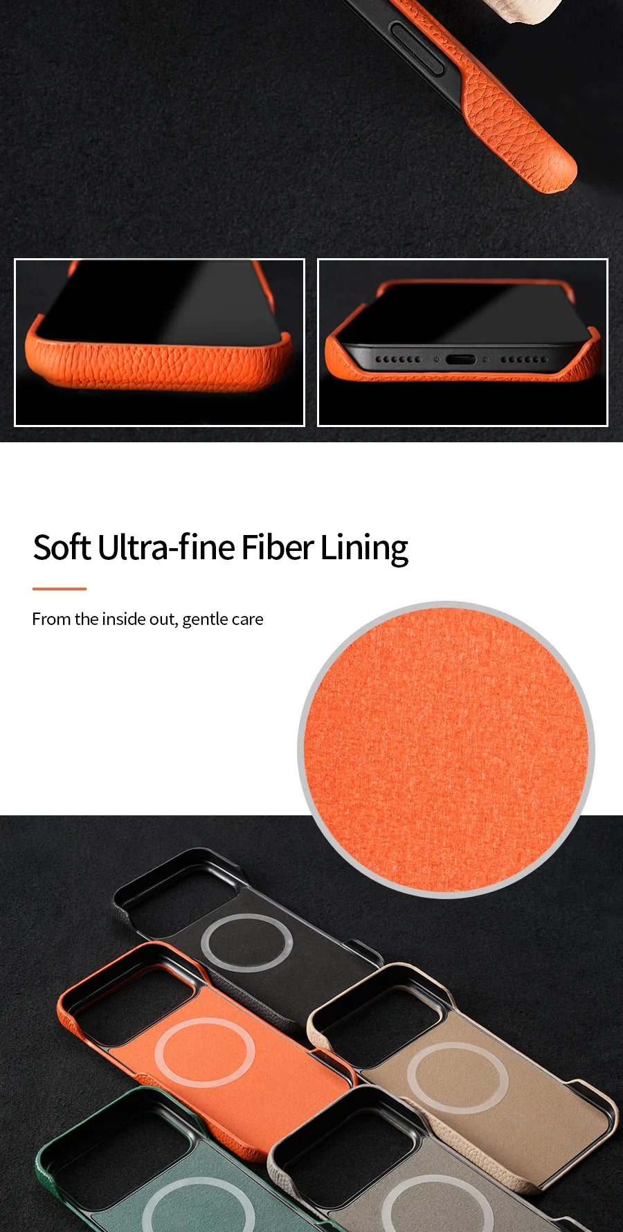 for Magsafe Case for iPhone 17 Air 15 16 Pro Max 17Pro Lychee Natural Cowhide Leather Magnetic Protector Luxury Phone Back Cover