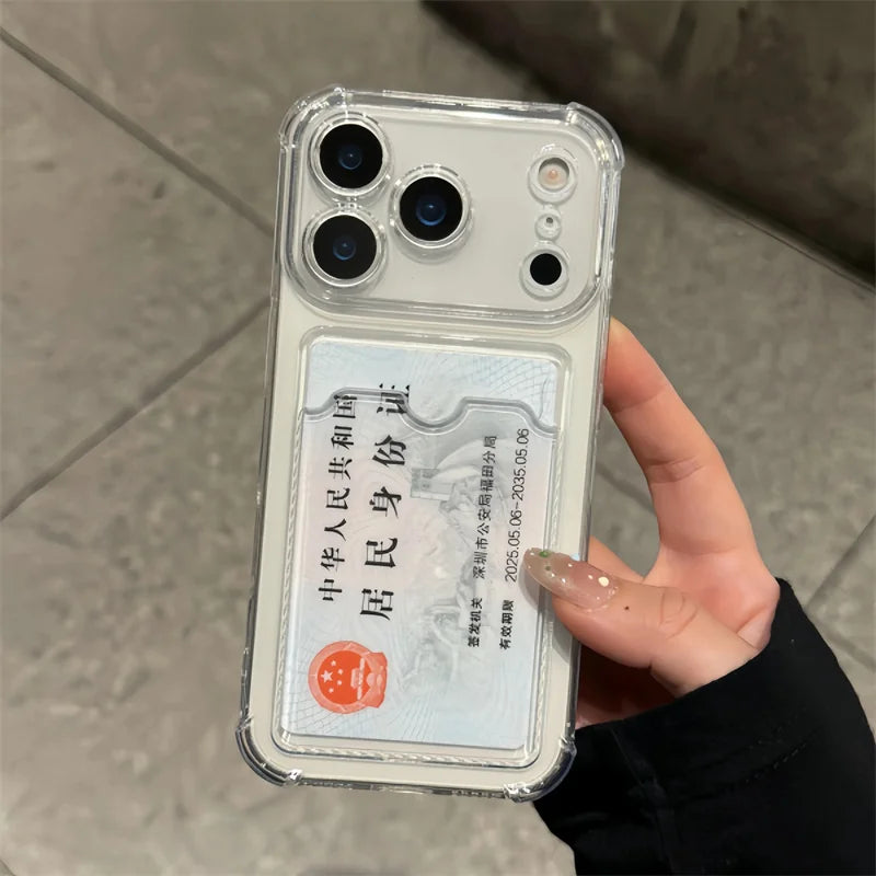 Shockproof Card Slot Holder Pocket Phone Case For iPhone 17 13 12 11 Pro Max 17 Air Clear Cases For iPhone 16 15 14 Plus Cover