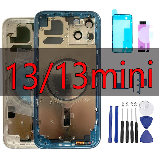 Back Housing Replacement For iPhone 13 & 13mini Middle Chassis Frame With Rear Glass Pre-installed Magnet coil, Free tools