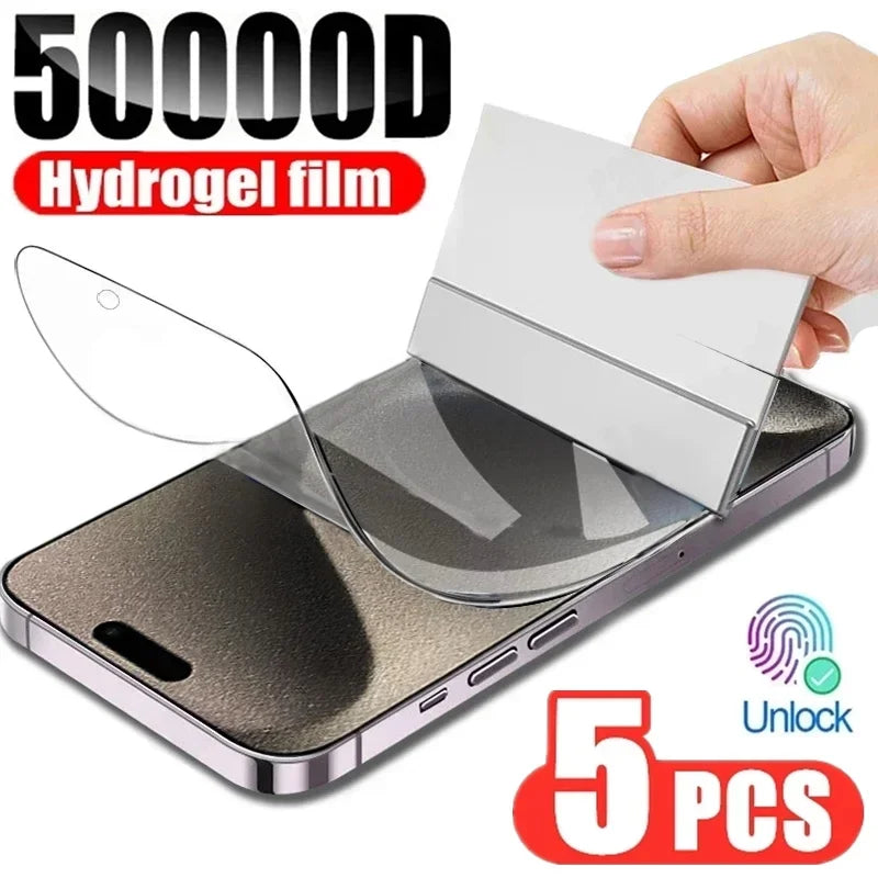 5 Pcs Hydrogel Film For iPhone 17 16 16e 15 14 13 12 11 Pro Max Plus 12 13 Mini 8 7 Plus SE XR X XS Full Cover Screen Protector