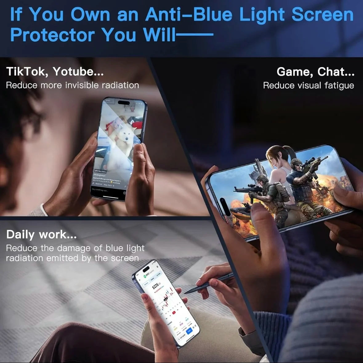 2Pcs For iPhone 17/16e/16 Pro Max/15/14/13/12/11/XS/XR Tempered Glass Screen Protector Anti-Blue Light Anti Purple Light