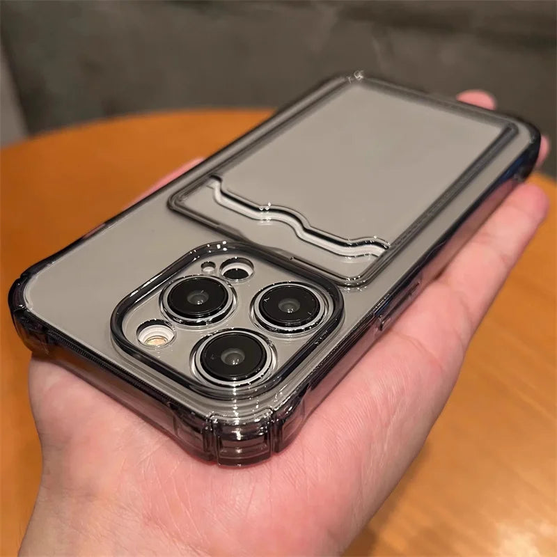 Shockproof Card Slot Holder Pocket Phone Case For iPhone 17 13 12 11 Pro Max 17 Air Clear Cases For iPhone 16 15 14 Plus Cover