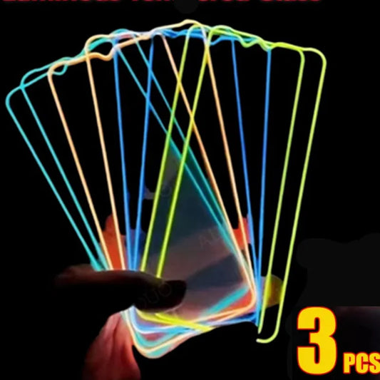 3PCS Night Light Luminous Screen Protector Used Phones for IPhone 12 11 13 14 15 16 Pro Max Plus Mini Case Tempered Glass Film