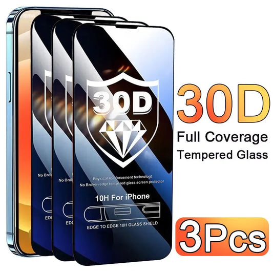 3PCS 30D Tempered Glass Screen Protector for IPhone 17 Air 13 14 11 15 16 Pro Max Plus 12 Mini XS XR X Film Protective Cover