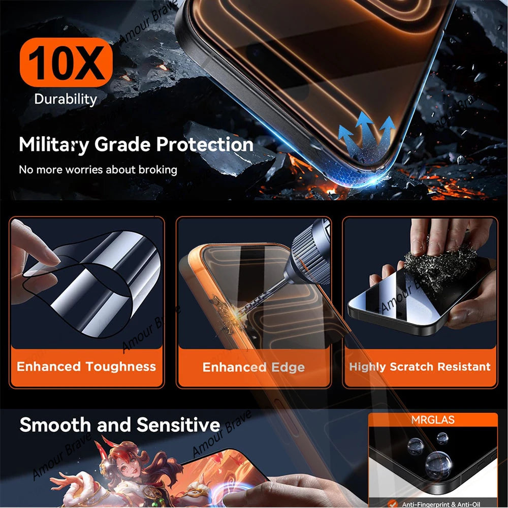 1-3PCS 8K Tempered Glass For iPhone 17 Pro Max 15 13 12 16 Pro Max 14Plus Air Oleophobic Coating 9H Full Cover Screen Protectors