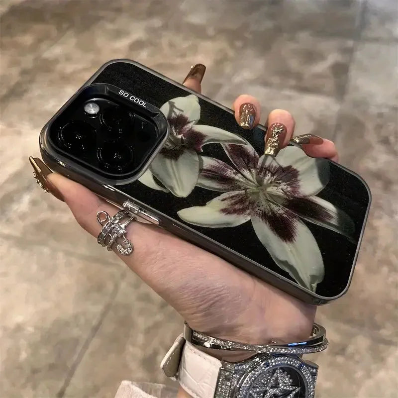 Oil Painting Lily Flower Retro Pattern Phone Case For iPhone 16 15 14 17 Air Pro Max 16E 13 12 11 7 8 SE 2022 Shockproof Cover