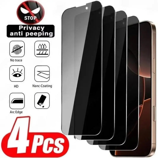 4Pcs Full Cover Anti Spy Screen Glass Protector Film For  iPhone 17 16 15 Pro Max 13 12 11 Pro Plus Tempered Glass Privacy