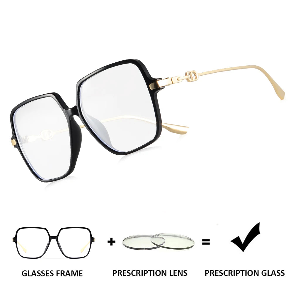 CRIXALIS Luxury Prescription Custom Glasses Women Oversized Reading Spectacle Frames Anti Blue Light Photochromic Lenses UV400