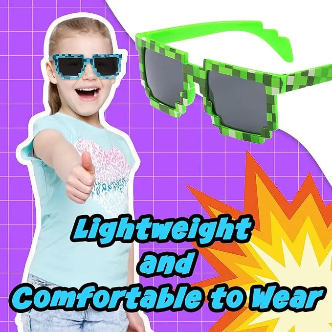 24Pcs Pixel Theme Party Favors 12 Pairs Pixelated Sunglasses and 12 Silicone Bracelets Birthday decoration party supplies Gift