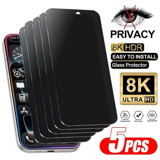 5Pcs Anti-Spy Glass Film For iPhone 17 Air 16 15 14 13 12 11 PRO MAX Plus Privacy Screen Protectors For iPhone 17 Tempered Glass