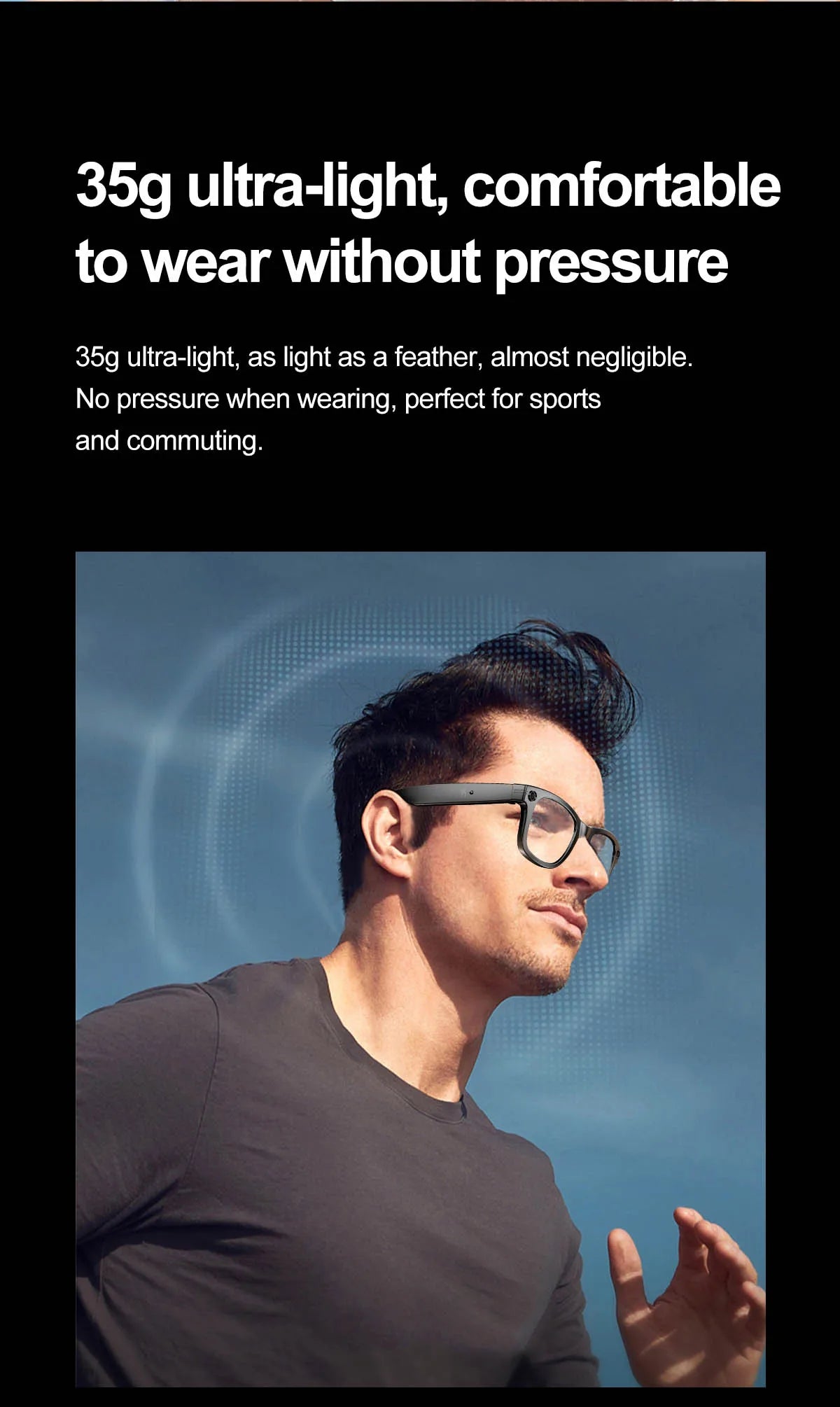 Smart Glasses Recording Videos AI Photo Recognition Answer Translation 260mAh Large Battery IP65 Waterproof Bluetooth Glasses