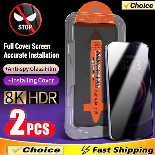 Privacy Screen Protector For iPhone 17 16 15 13 11 12 14 Pro Max Air SE Mini XR Oleophobic Coating Dust Free Installation Glass