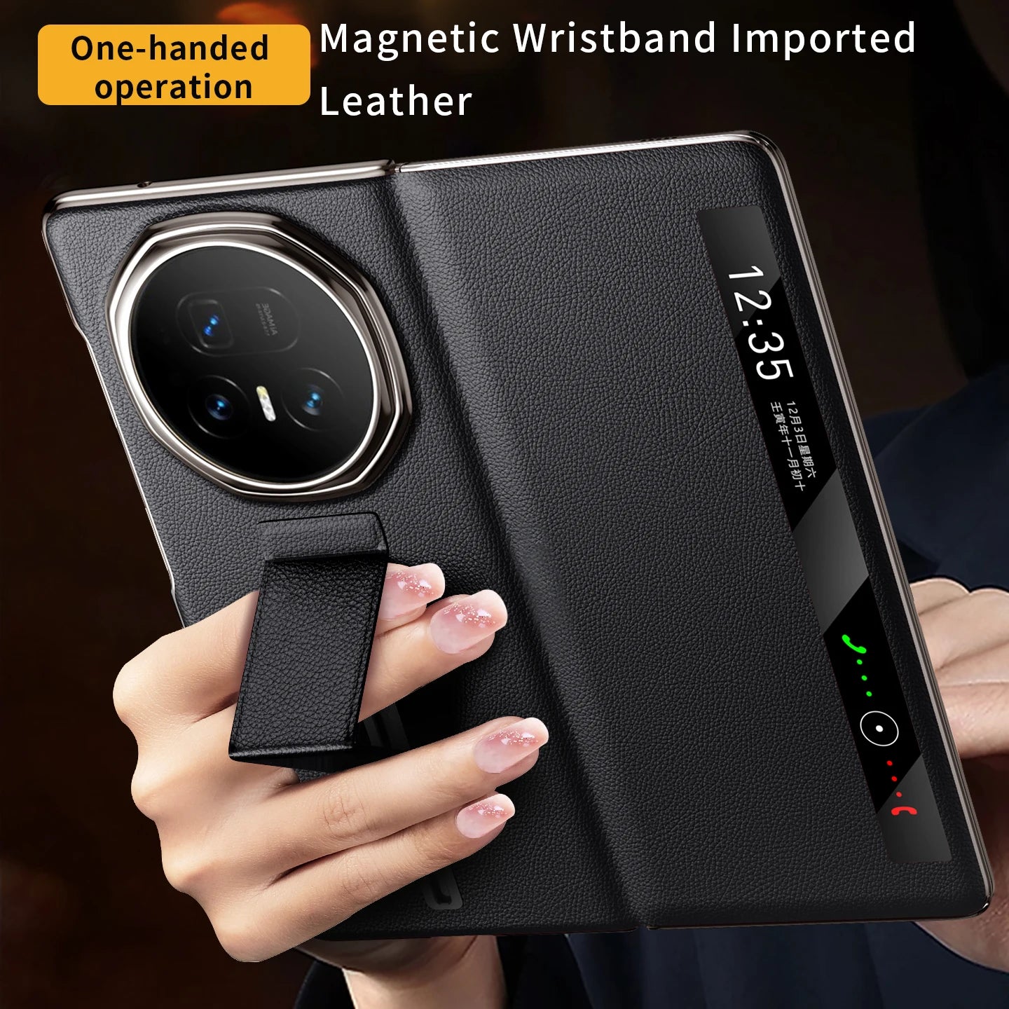LANGSIDI Smart Flip Phone Case for Honor Magic V5 Magnetic Wrist Strap Slidable Stand Kickstand Luxuxy Leather Cover
