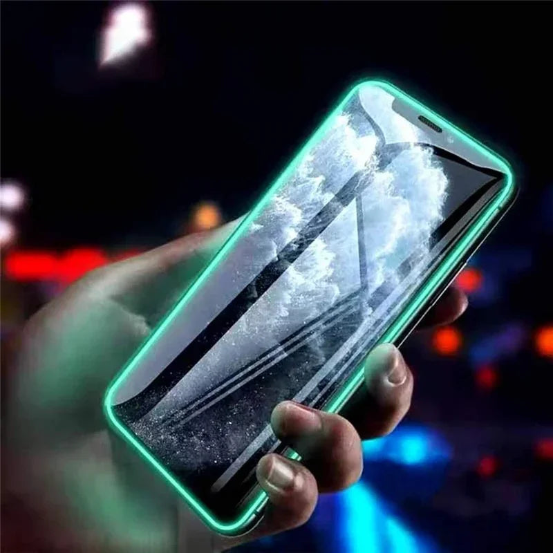 3PCS Night Light Luminous Screen Protector Used Phones for IPhone 12 11 13 14 15 16 Pro Max Plus Mini Case Tempered Glass Film