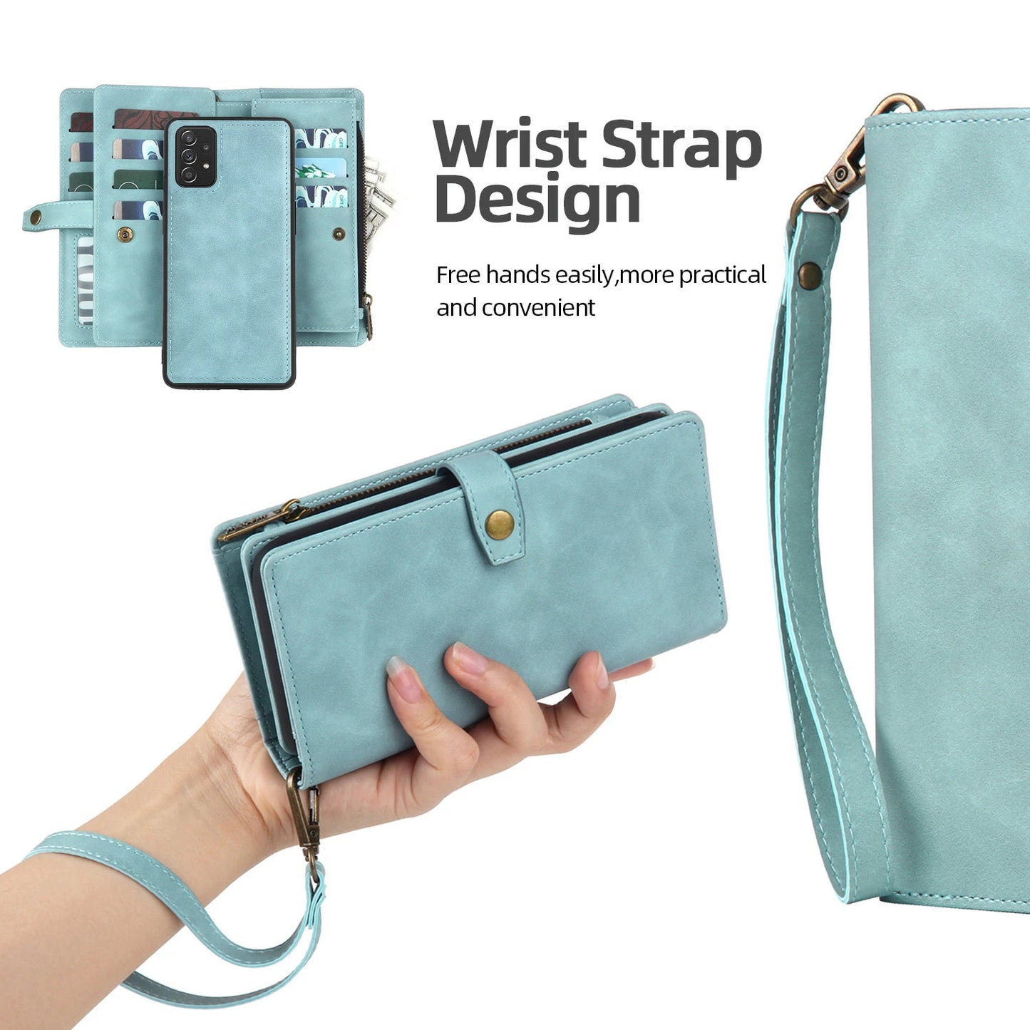 Detachable Magnetic Leather Case For Samsung Galaxy A73 A71 A54 A53 A52 A51 A34 A33 A15 A55 A35 Zipper Wallet Cards Holder Cover