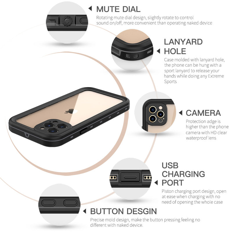 Full Sealed Clear IP68 Waterproof Case For iPhone 16 15 14 Plus 13 12 11 Pro Max Mini XS XR X Shockproof Cover Screen Protector