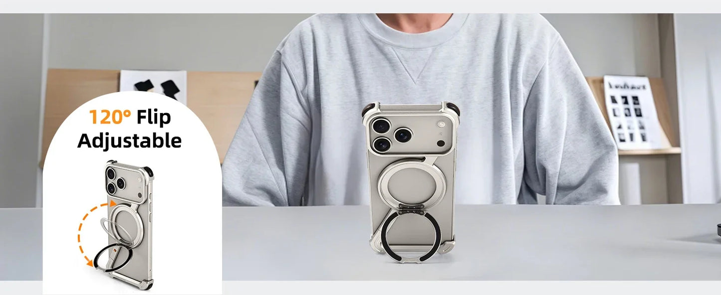 Eary Z Case for iPhone 17 Pro Max Air Phone Case Frameless with 360°Rotation Magnetic Stand Magsafe Shockproof Protective Cover