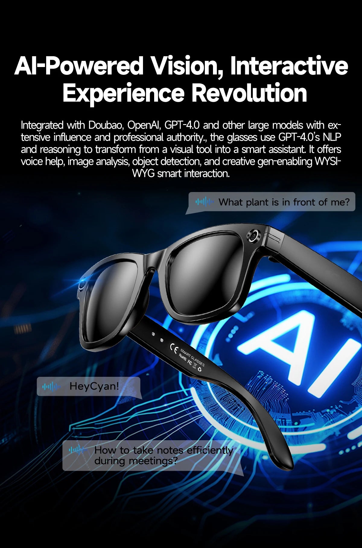 AI Smart Glasses 800W Anti Shake HD Camera Video Recording Languages Translation Sunglasses Bluetooth Call Music Play Man Women