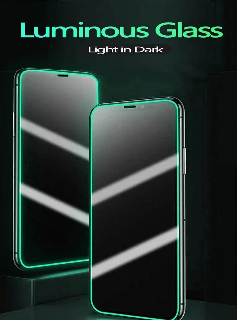 3PCS Night Light Luminous Screen Protector Used Phones for IPhone 12 11 13 14 15 16 Pro Max Plus Mini Case Tempered Glass Film