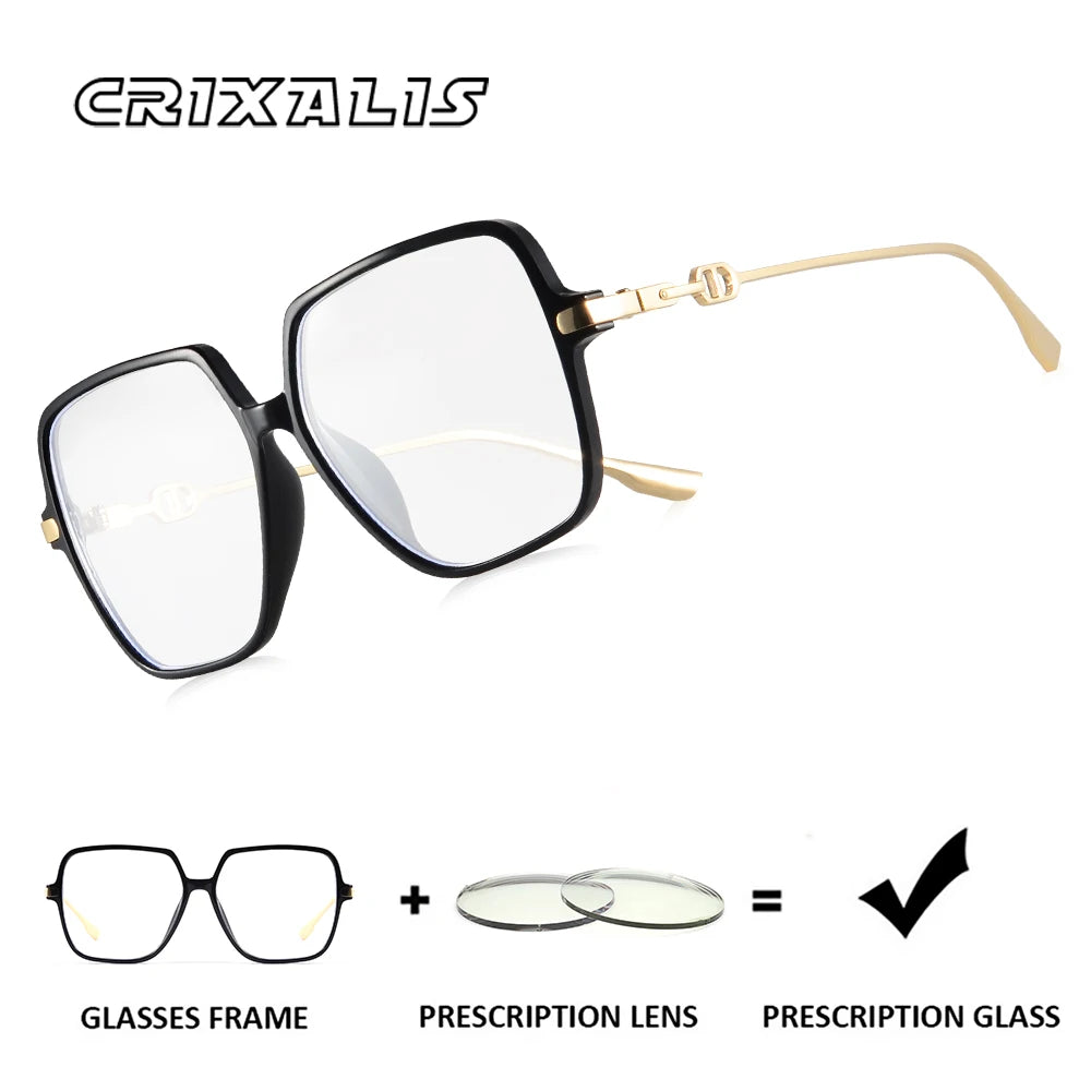 CRIXALIS Luxury Prescription Custom Glasses Women Oversized Reading Spectacle Frames Anti Blue Light Photochromic Lenses UV400