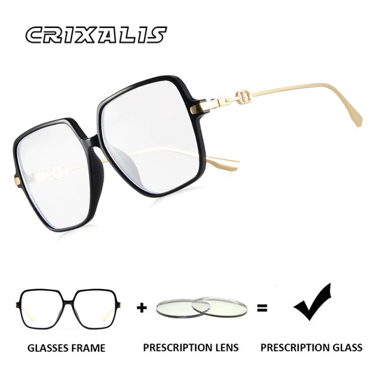 CRIXALIS Luxury Prescription Custom Glasses Women Oversized Reading Spectacle Frames Anti Blue Light Photochromic Lenses UV400