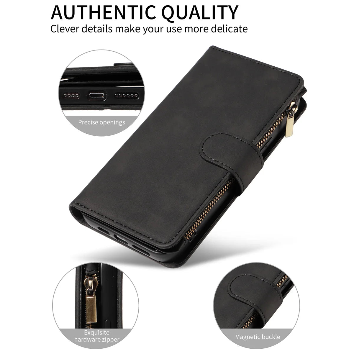 Skin Friendly Leather Phone Case for Xiaomi POCO X3 X5 C3 M2 M5S 11T 11Lite 12 12T 13Lite14 with Card Slots Zipper Wallet Cover