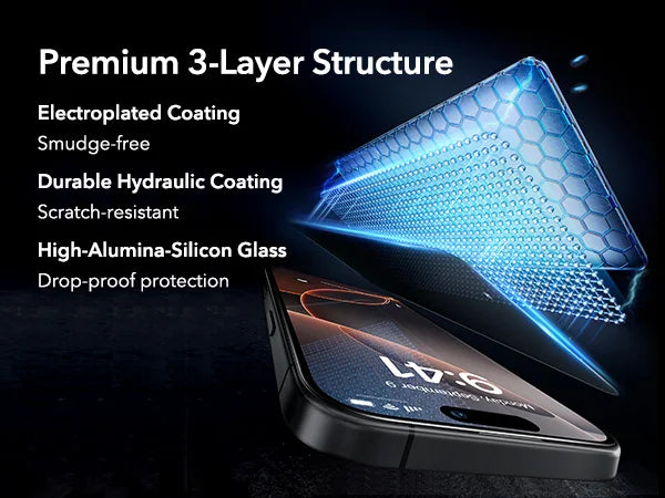 ESR 3 Pack for iPhone 16/15/14/13 Pro Max Screen Protector Full Cover Anti-Peek HD Tempered Glass Screen Film For iphone 16 Plus