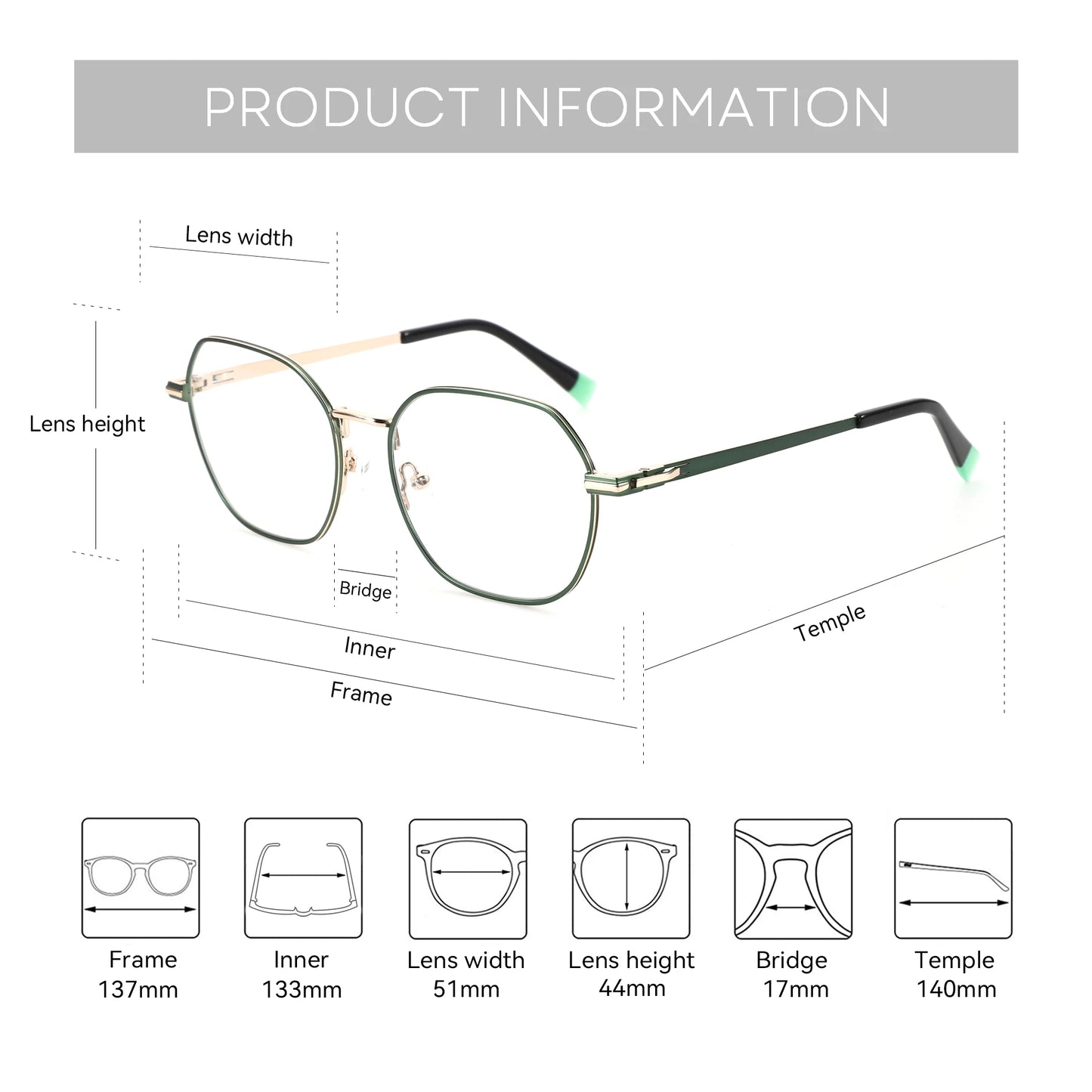 BLUEMOKY Men Alloy Prescription Eyeglasses Women Metal Square Glasses Anti-Blu- Light Myopia/Hyperopia/Progressive Eyewear
