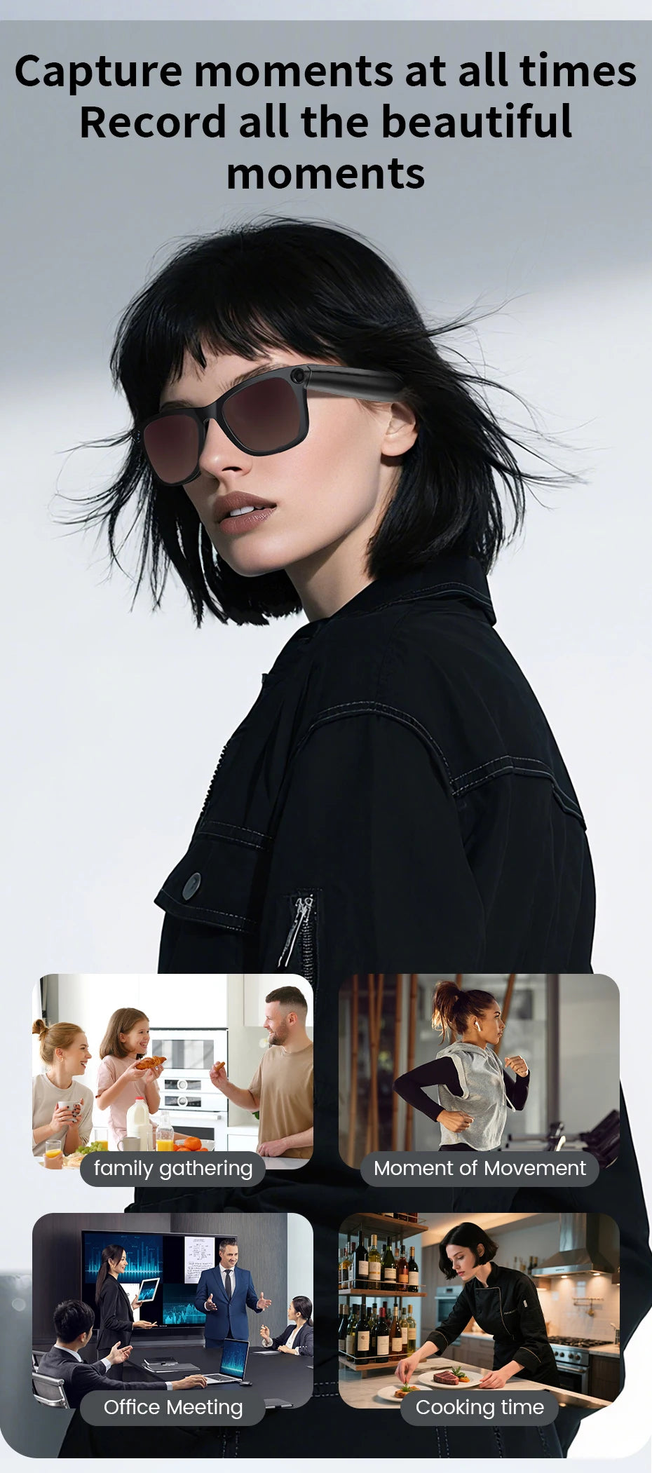 500W Camera Glasses Translate Smart Glasses Voice Call Music Sunglasses AI GPT Camera BT&WIFI Video Recording Anti-blue Light