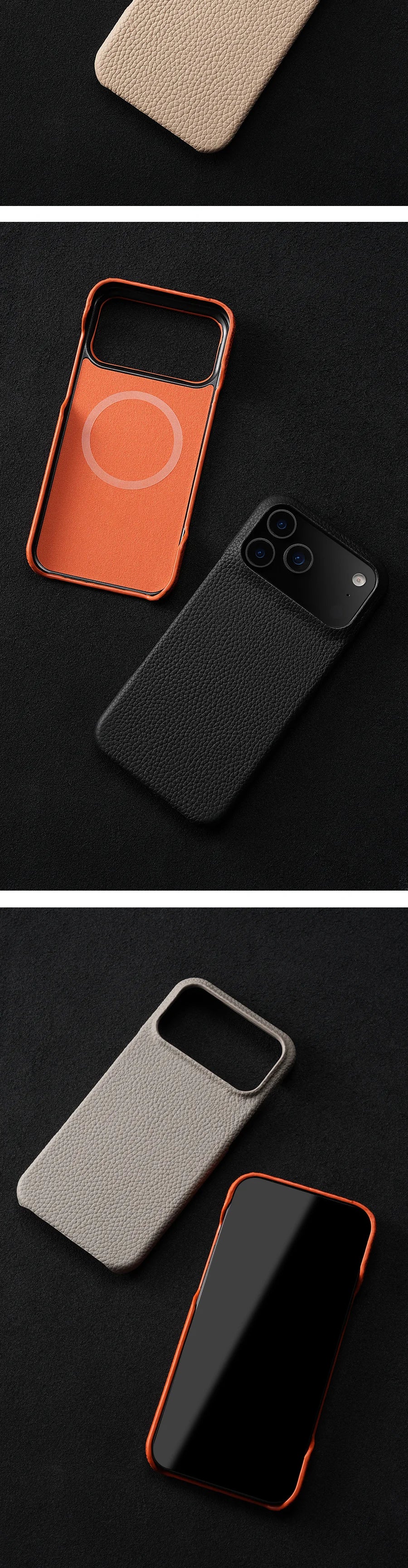 for Magsafe Case for iPhone 17 Air 15 16 Pro Max 17Pro Lychee Natural Cowhide Leather Magnetic Protector Luxury Phone Back Cover