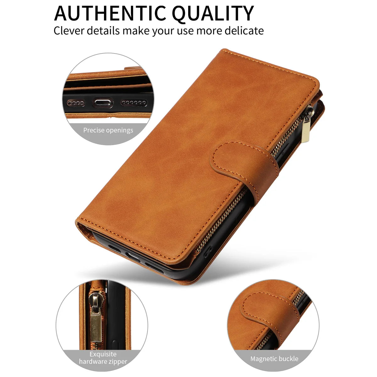 Skin Friendly Leather Phone Case for Xiaomi POCO X3 X5 C3 M2 M5S 11T 11Lite 12 12T 13Lite14 with Card Slots Zipper Wallet Cover