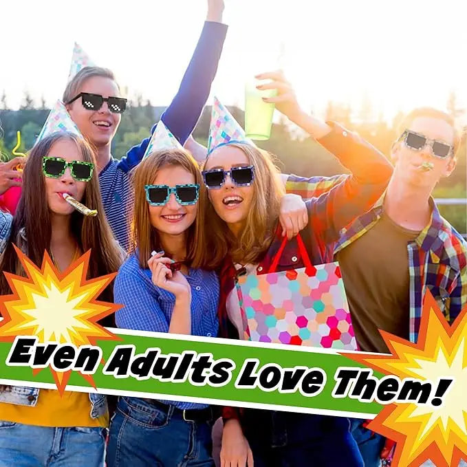 24Pcs Pixel Theme Party Favors 12 Pairs Pixelated Sunglasses and 12 Silicone Bracelets Birthday decoration party supplies Gift