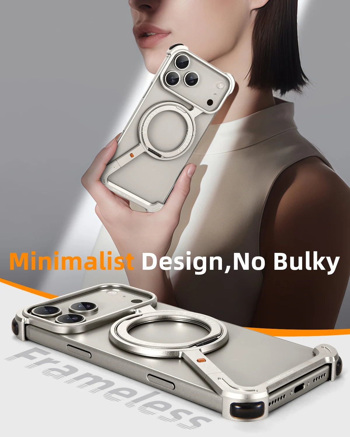 Eary Z Case for iPhone 17 Pro Max Air Phone Case Frameless with 360°Rotation Magnetic Stand Magsafe Shockproof Protective Cover