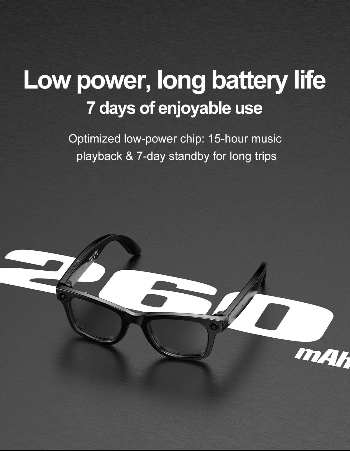 Smart Glasses Recording Videos AI Photo Recognition Answer Translation 260mAh Large Battery IP65 Waterproof Bluetooth Glasses