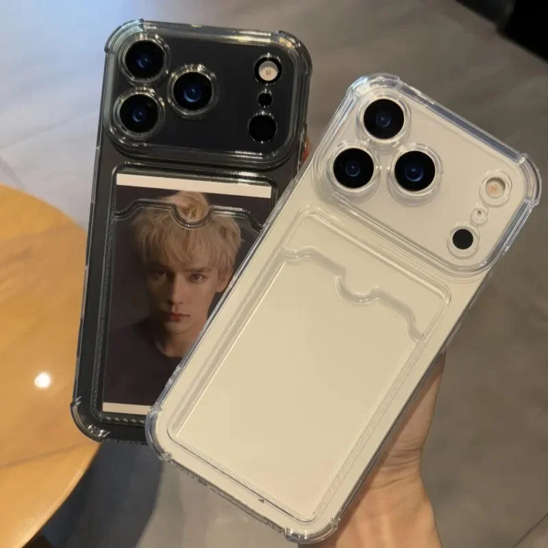Shockproof Card Slot Holder Pocket Phone Case For iPhone 17 13 12 11 Pro Max 17 Air Clear Cases For iPhone 16 15 14 Plus Cover