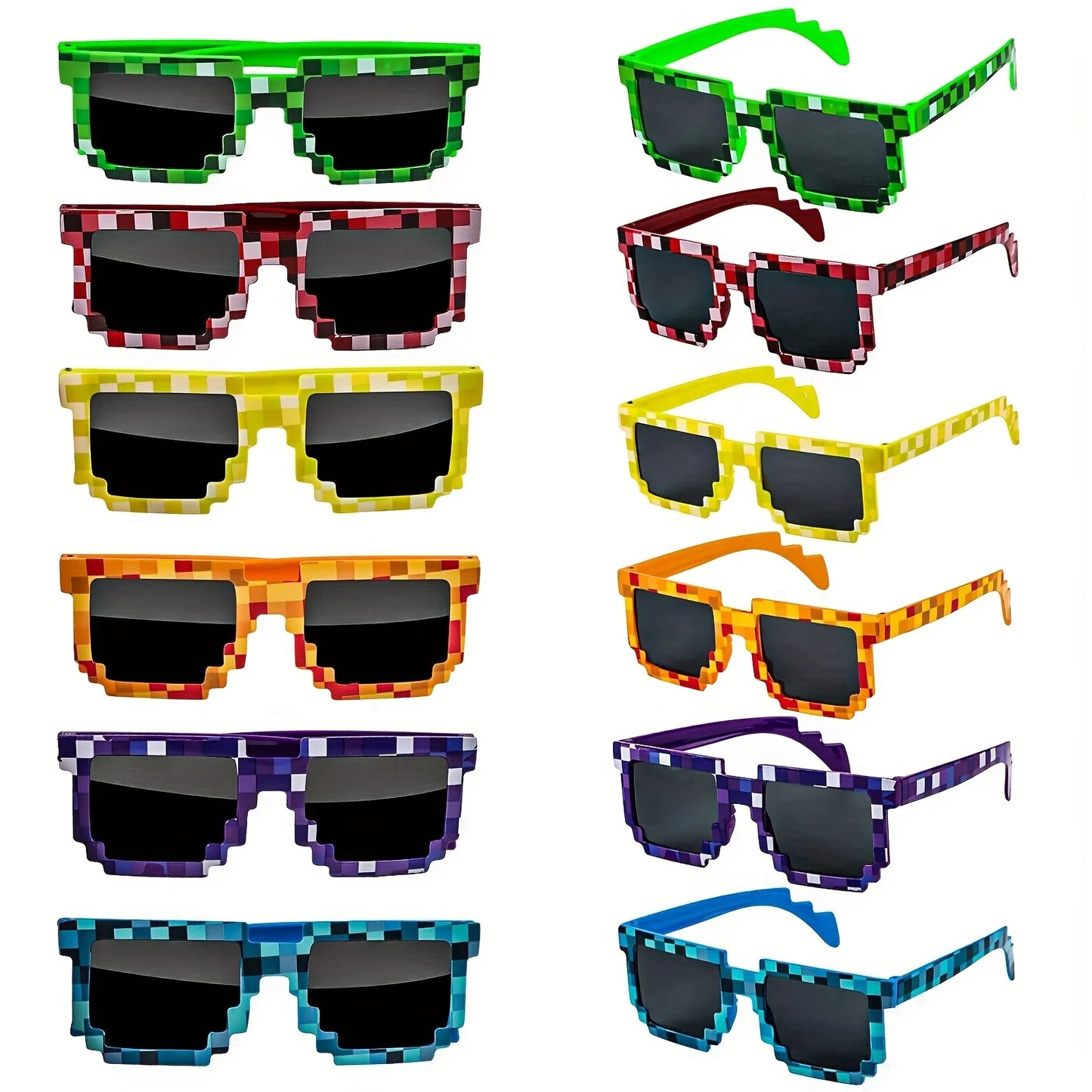 24Pcs Pixel Theme Party Favors 12 Pairs Pixelated Sunglasses and 12 Silicone Bracelets Birthday decoration party supplies Gift