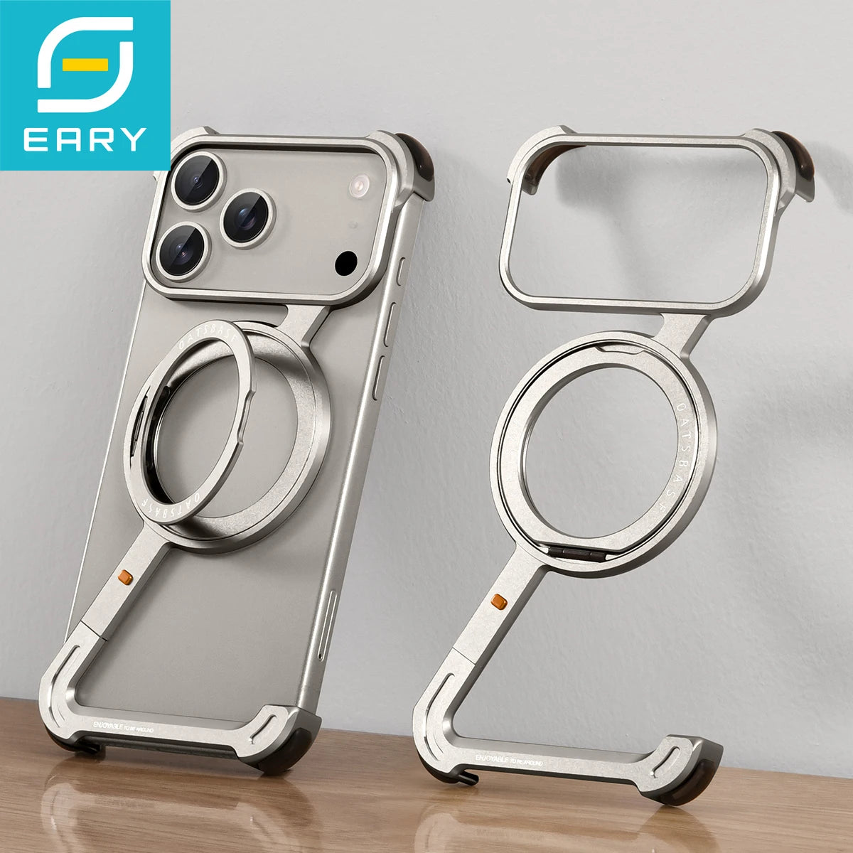 Eary Z Case for iPhone 17 Pro Max Air Phone Case Frameless with 360°Rotation Magnetic Stand Magsafe Shockproof Protective Cover