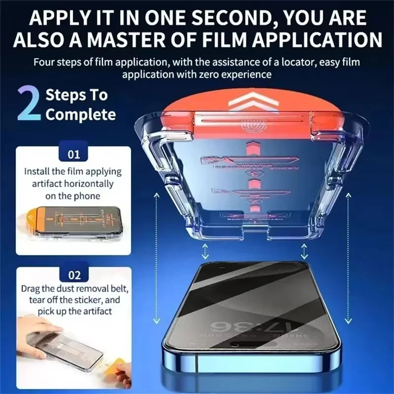 Privacy Screen Protector For iPhone 17 16 15 13 11 12 14 Pro Max Air SE Mini XR Oleophobic Coating Dust Free Installation Glass