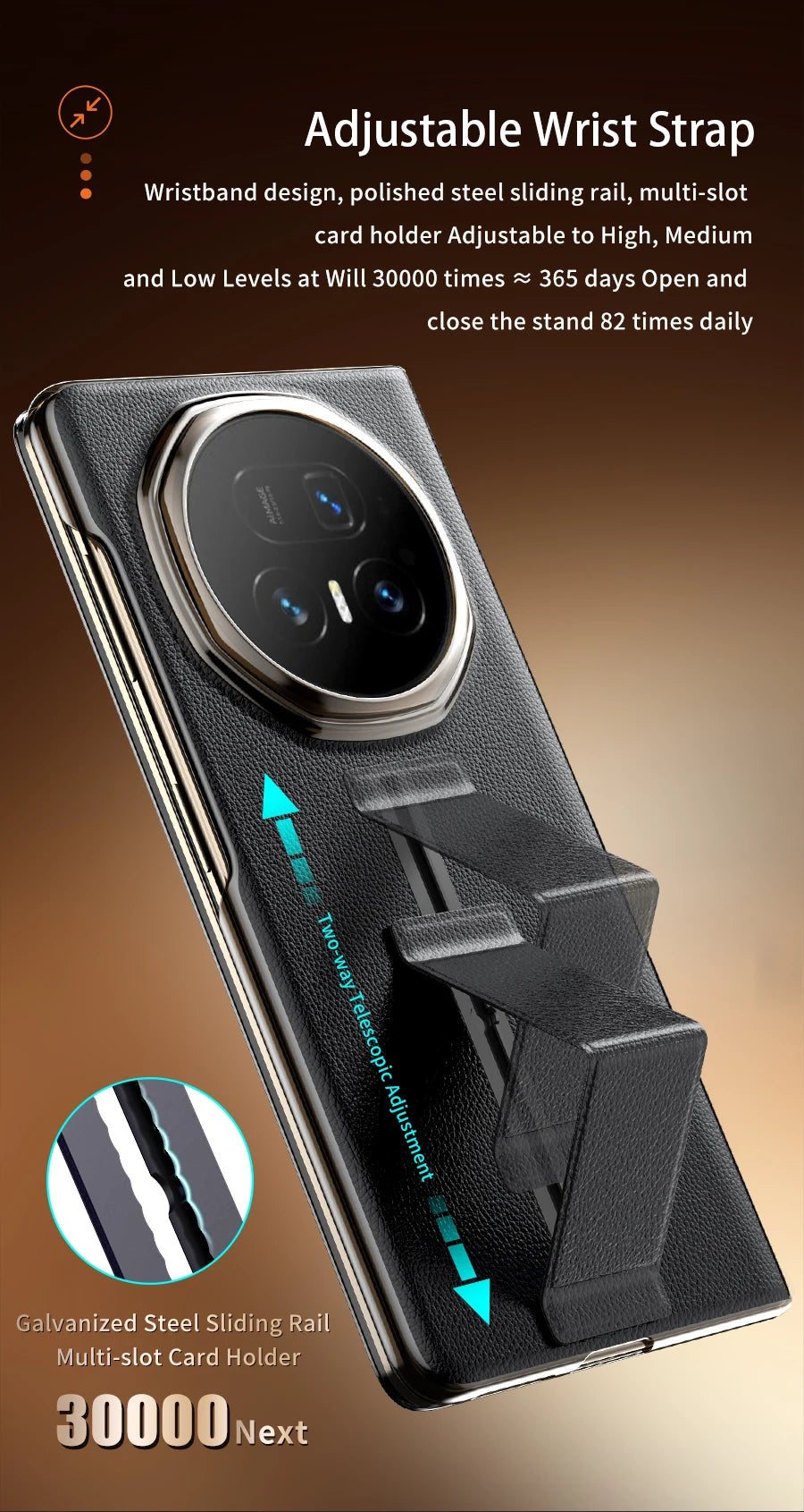 LANGSIDI Smart Flip Phone Case for Honor Magic V5 Magnetic Wrist Strap Slidable Stand Kickstand Luxuxy Leather Cover