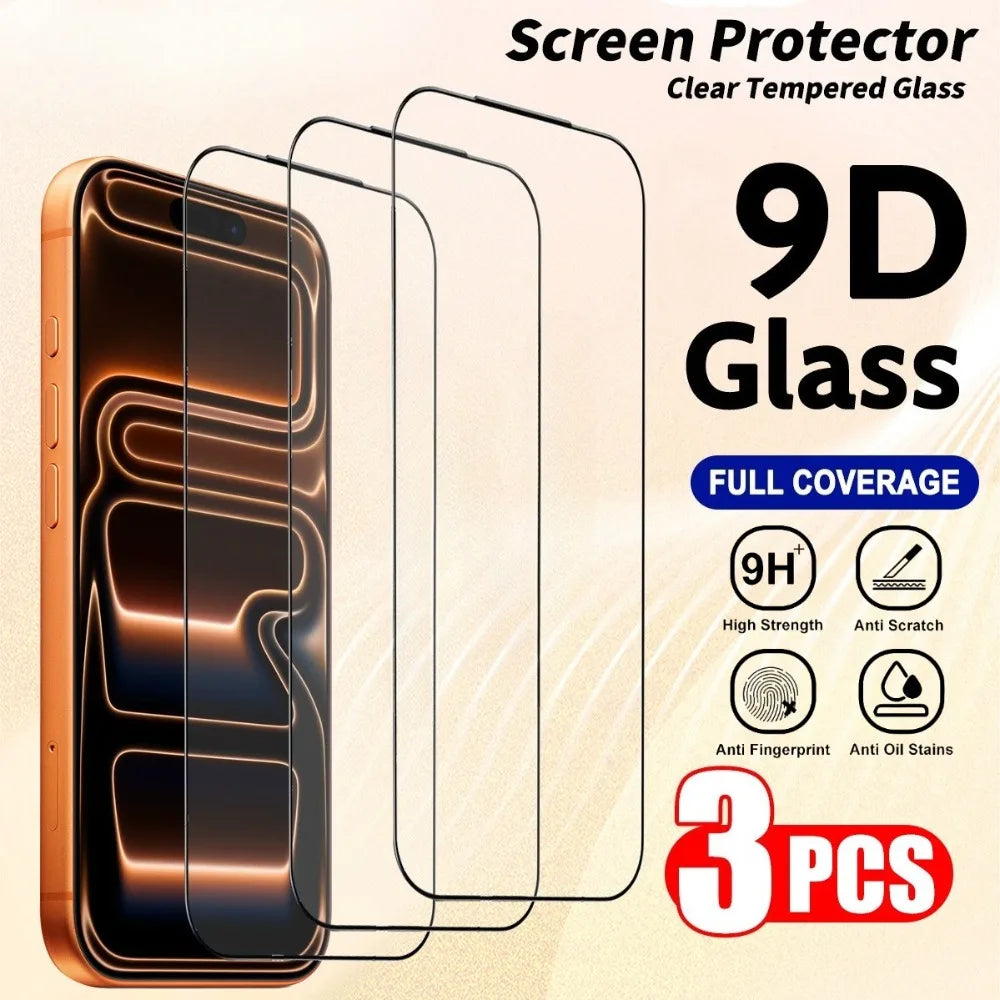 3Pcs Full Cover Tempered Glass for iPhone 17 16 15 14 Pro Max Air 15 16 Plus Screen Protector for iPhone 13 12 11 Pro XR XS Max