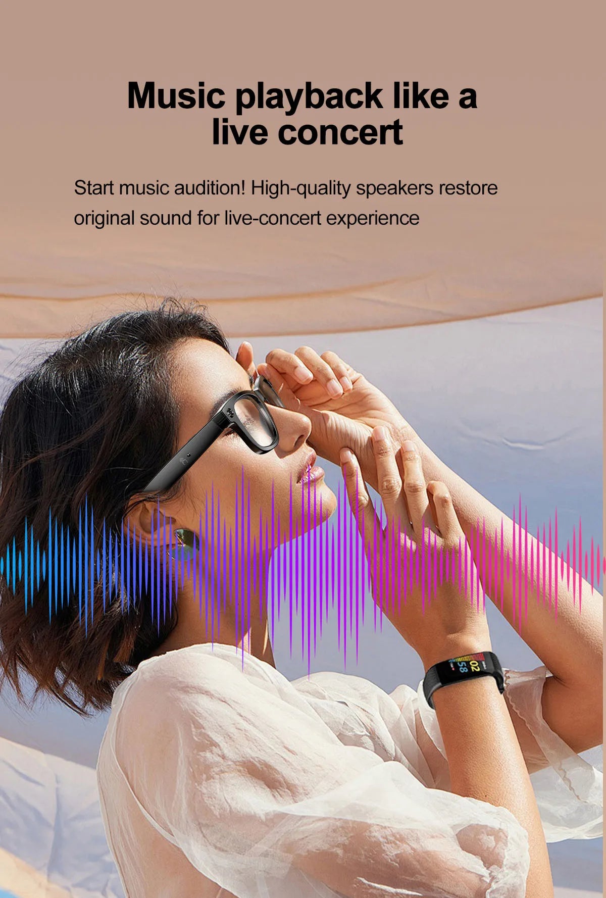 Smart Glasses Recording Videos AI Photo Recognition Answer Translation 260mAh Large Battery IP65 Waterproof Bluetooth Glasses