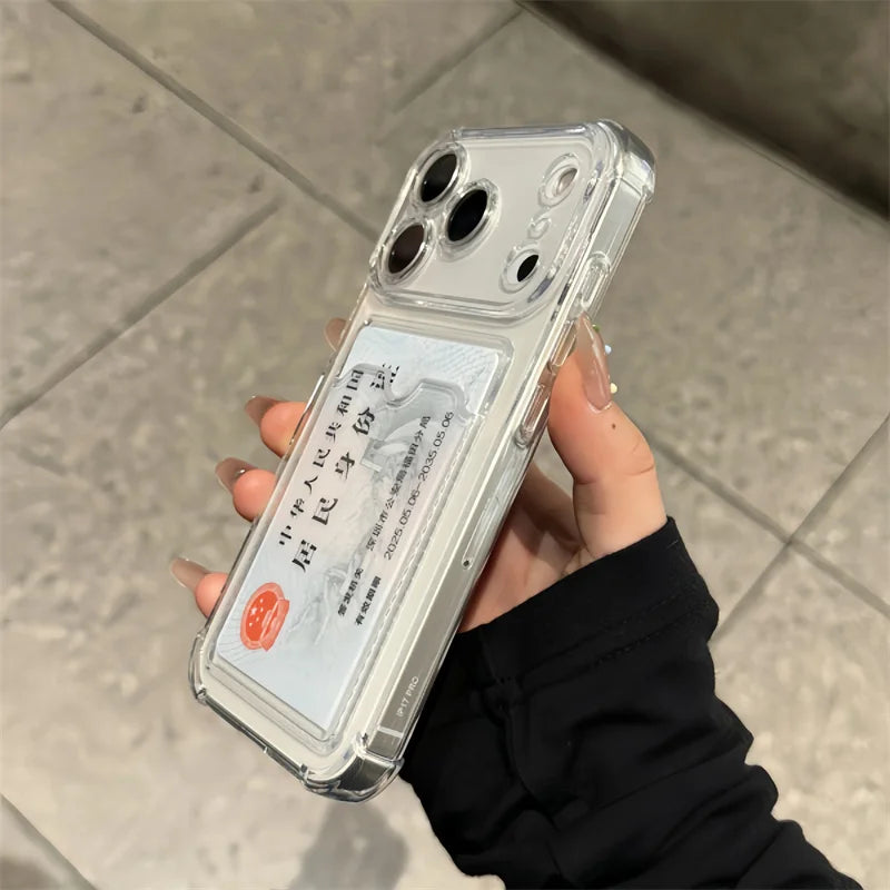 Shockproof Card Slot Holder Pocket Phone Case For iPhone 17 13 12 11 Pro Max 17 Air Clear Cases For iPhone 16 15 14 Plus Cover