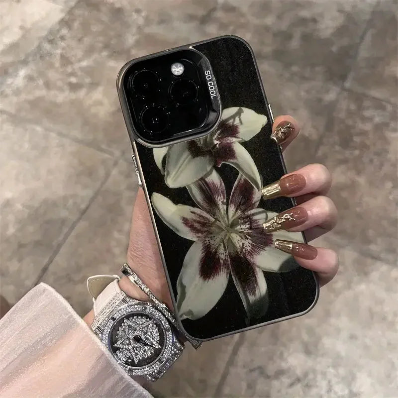 Oil Painting Lily Flower Retro Pattern Phone Case For iPhone 16 15 14 17 Air Pro Max 16E 13 12 11 7 8 SE 2022 Shockproof Cover