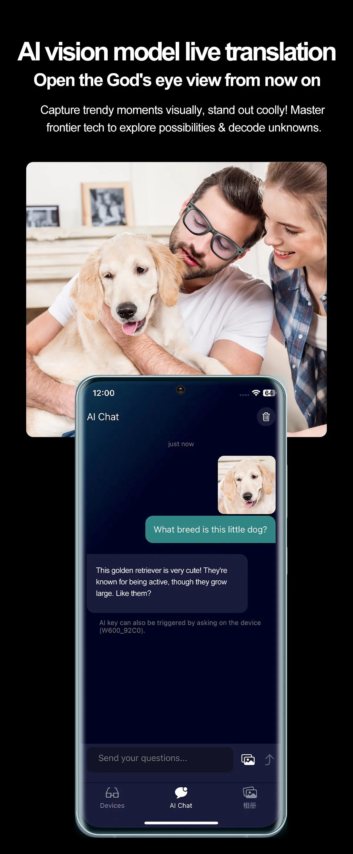 Smart Glasses Recording Videos AI Photo Recognition Answer Translation 260mAh Large Battery IP65 Waterproof Bluetooth Glasses