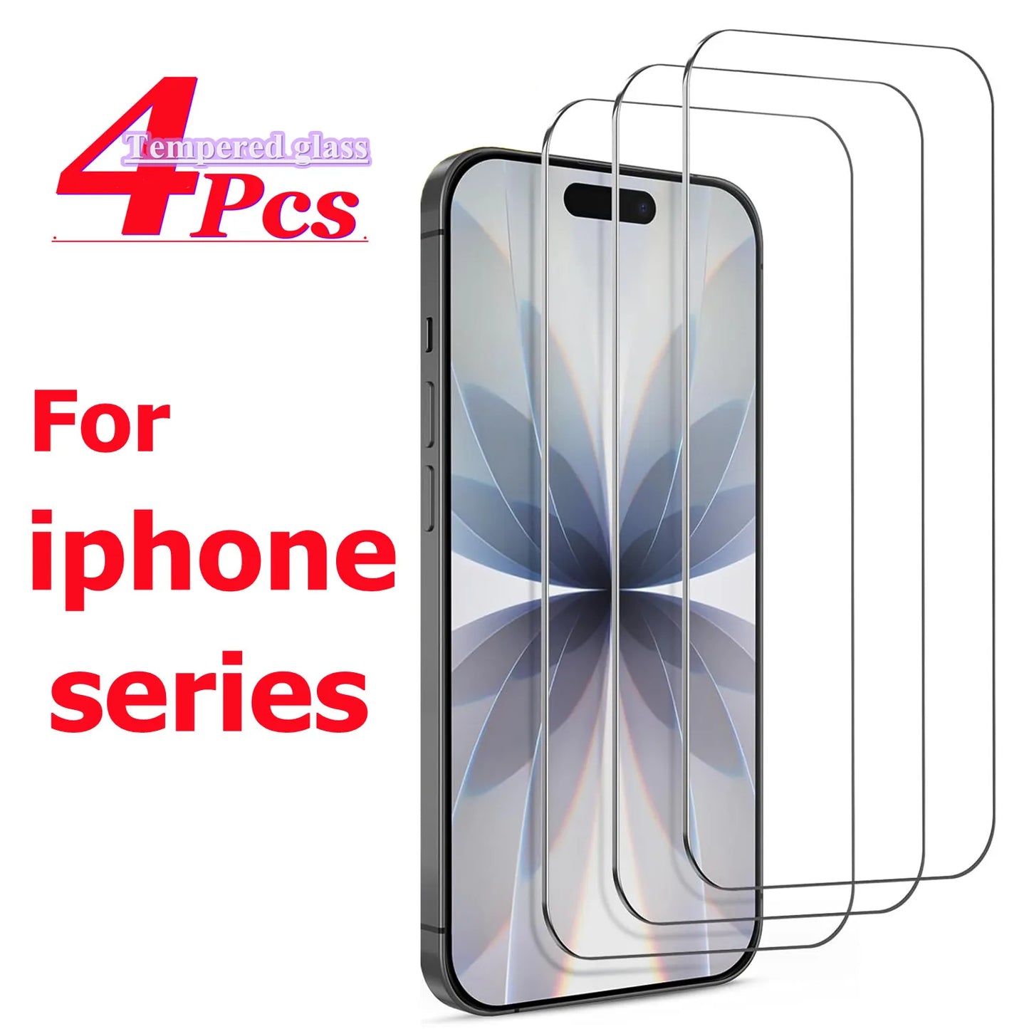 4Pcs Screen Protector for IPhone 17 11 12 13 14 15 16 Pro Max Tempered Glass for IPhone X XR XS MAX 16e 17Air 14 15 16Plus Glass