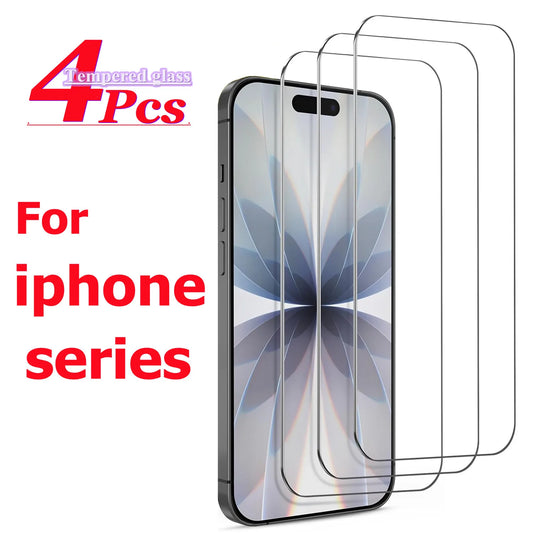 4Pcs Screen Protector for IPhone 17 11 12 13 14 15 16 Pro Max Tempered Glass for IPhone X XR XS MAX 16e 17Air 14 15 16Plus Glass